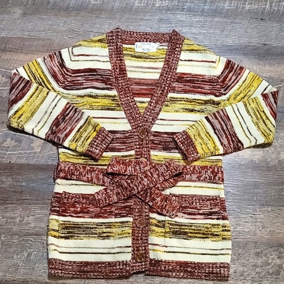 Very Gently Loved red yellow and cream cardigan sweater Italian designer medium - Picture 1 of 8